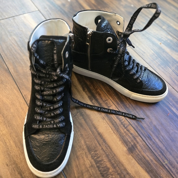 Zadig & Voltaire (ZV1747) Black Textured High-Tops Sz 40/9 - Picture 1 of 4